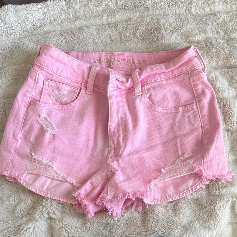 American Eagle Outfitters Pink Distressed Denim Shorts